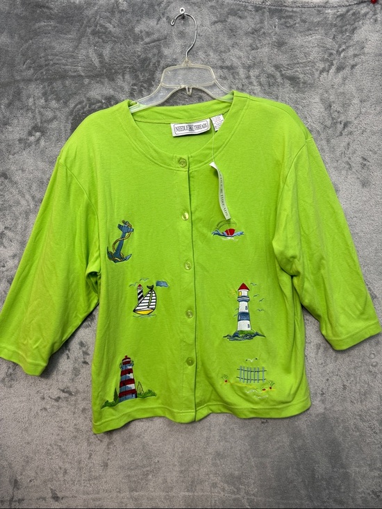 Needle & Thread Sweaters - Needle & Thread XL Bright NEW Green Nautical Embroidered Cardigan Beach nautica